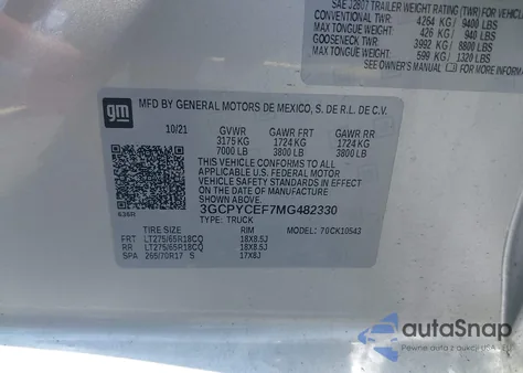 2021 Chevrolet Silverado 1500 4Wd Short Bed Custom Trail Boss from USA, damaged, VIN 3GCPYCEF7MG482330